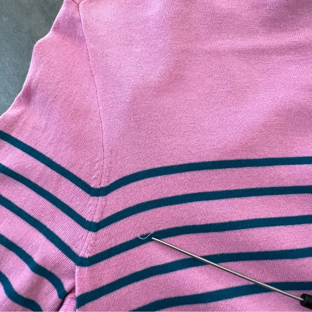 J. Crew Pink Teal Striped Gold‎ Button Cotton Blend Cardigan Women’s Size Medium